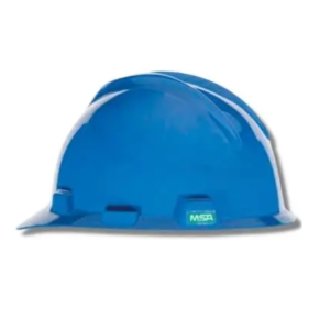 Casco tipo visera Dieléctrico Azul con arnés de 4 puntas y Barbiquejo, MSA